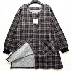 【新品未使用】あったか裏起毛　袖リブ　チェック柄　スモック　割烹着　エプロン