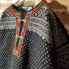 古着！ノルディック チロルニット セーター メタルフック ゆるだぼ 太アーム