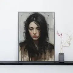 f2 憂いを帯びた女性の肖像画 抽象画風アートポスター モダン