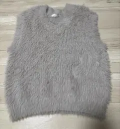 グレー ファー ニットベスト Lサイズ