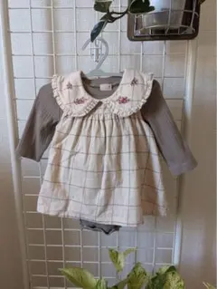 ベビー服 ロンパース 花柄襟 チェック柄のサムネイル