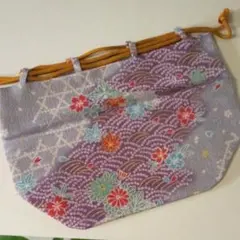 巾着袋　布製バッグ　パープル