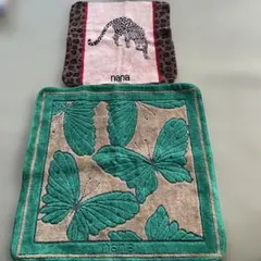 タオルハンカチ nana ヒョウデザイン　チョウデザイン2枚セット