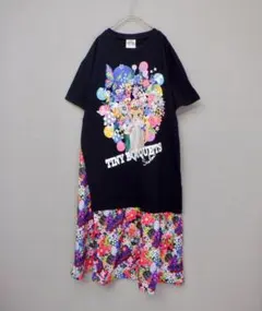 スカラー 162670：レースリボン×花ネコプリント 花柄スリット切替