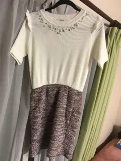 MIIA ニット切替ワンピース