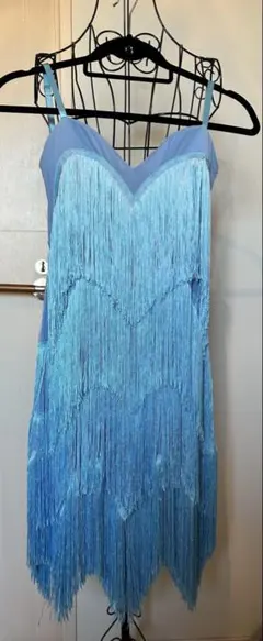 ラテンフリンジドレス　Sサイズ　ブルー　美品