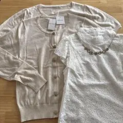 【新品】レストローズ　アンサンブルニット レースブラウス ビジュー付き 3点のサムネイル