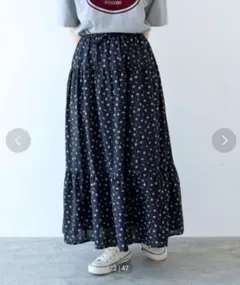 【PAR ICI】小花柄 ギャザースカート　ブラックのサムネイル
