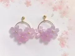 847/桜パープルミックス/フープピアス(イヤリング変更可)