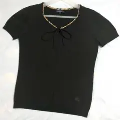 【美品】BURBERRY LONDON バーバリー 半袖ニット 黒 ノバチェック