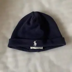 【美品】Ralph Lauren ベビー帽子 ネイビー ロゴ刺繍 FREE