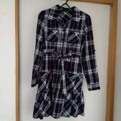 【CDS BASIC】チェック柄長袖ミニワンピース