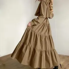 JUNOAH　セットアップ風長袖ティアードマキシ丈ワンピース　ブラウン