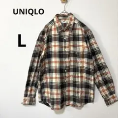 美品 UNIQLO メンズ L フランネル チェックシャツ　長袖 ネルシャツ