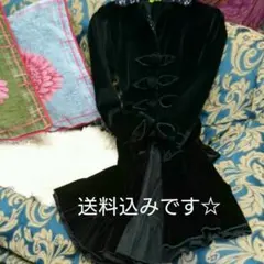 処分⭐︎レディース ベロア 黒 バラ モチーフ コート