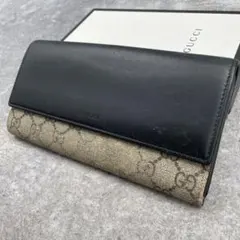 GUCCI グッチ 長財布　PVC　GG総柄　レザー　ブラック　黒