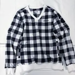 adidas ネイビーチェック柄 Vネック2wayナイロンジャケットシャカシャカ