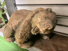 木彫りの熊 吠え熊 伝統工芸 彫刻 置物 魔除け 縁起物 レトロ 骨董