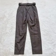 MURUA　チェックテーパードパンツ　ベルト付き　ハイウエスト　タックデザイン