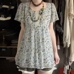 Apuweiser-riche 花柄 チュニック 半袖 森ガール レースのサムネイル