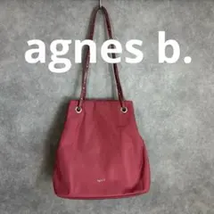 【アニエスベー】ナイロンハンドバッグ　レザー　メタルロゴ　シミあり　レッド