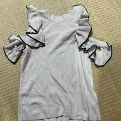 GRL 配色フリルオープンショルダーニットトップス