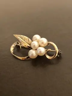ヴィンテージ スターリングシルバー ゴールドカラー パール ブローチ 925