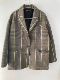 最終価格ZARA チェック柄 テーラードジャケット オーバーサイズS-M