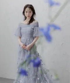 3Dフラワー刺繍オフショルワンピース ブルー 0サイズ RANDA