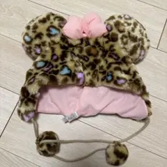 専用　 ディズニー　ファンキャップ　ヒョウ柄　ミニー帽子　ピンクリボン付き
