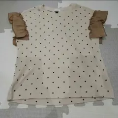 キッズ 120 Tシャツ 半袖 セラフ ドット ワッフル ベージュ フリルのサムネイル
