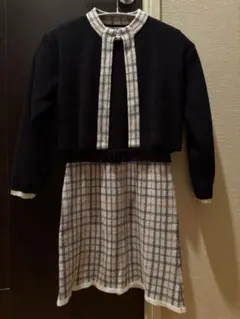 DAKS 黒・チェックワンピース・カーディガンセット