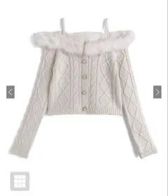 ファーオフショルダーケーブル編みニットトップス