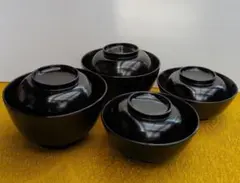 黒塗り四つ椀　飯碗と汁椀 各2個セットのサムネイル
