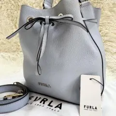 フルラ コスタンザ 2way ブルー 巾着型 2wayショルダーバック シボ革