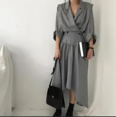 グレー チェック柄 シャツワンピース 七分袖　シャツワンピース 新品