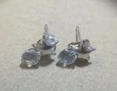 【鑑別カード付】ピアス天然アクアマリン ラウンドミックスカットK14WG K14