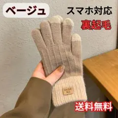 手袋 ベージュ 茶 スマホ対応 防寒 裏起毛 冬 あったかい かわいい 韓国 0