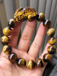 タイガーアイ　天然石　パワーストーン　虎目石　貔貅彫刻　とらめいし　ブレスレット