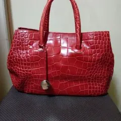 FURLA フルラ クロコ型押し トートバッグ レッド