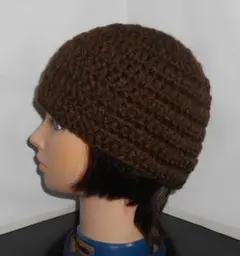 チャコールブラウン・ビーニー・クラッシャーハット・男女兼用・ハンドメイド手編み