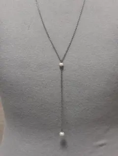 ロングネックレス　入学式　卒業式　Y字ネックレス　上品パール　アズキチェーン