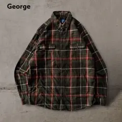 US古着GEORGEジョージチェック柄フランネルBDシャツライトネルL好配色