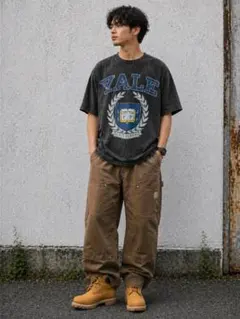 Yale大学 オーバーサイズTシャツ ウォッシュ加工ブラック カレッジ