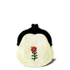 可憐な草花刺繍の小さながま口(プラ小/クリアブラウン)