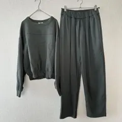 【UNIQLO U】 スウェットクルーネックシャツ/長袖/ギャザーパンツ/セット