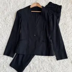 グリーンレーベルリラクシング パンツスーツセットアップ ノーカラー リネン混 S