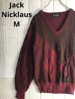 Jack Nicklaus 赤系 Vネックセーター M ウール100%