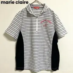 marie claire 半袖ポロシャツ L ハーフジップ　ボーダー　刺繍ロゴのサムネイル