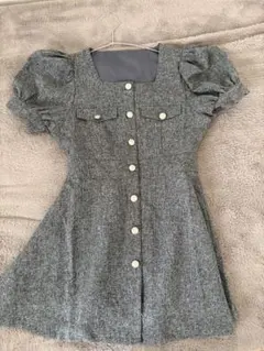 GRLツイードスクエアネックフレアミニワンピース